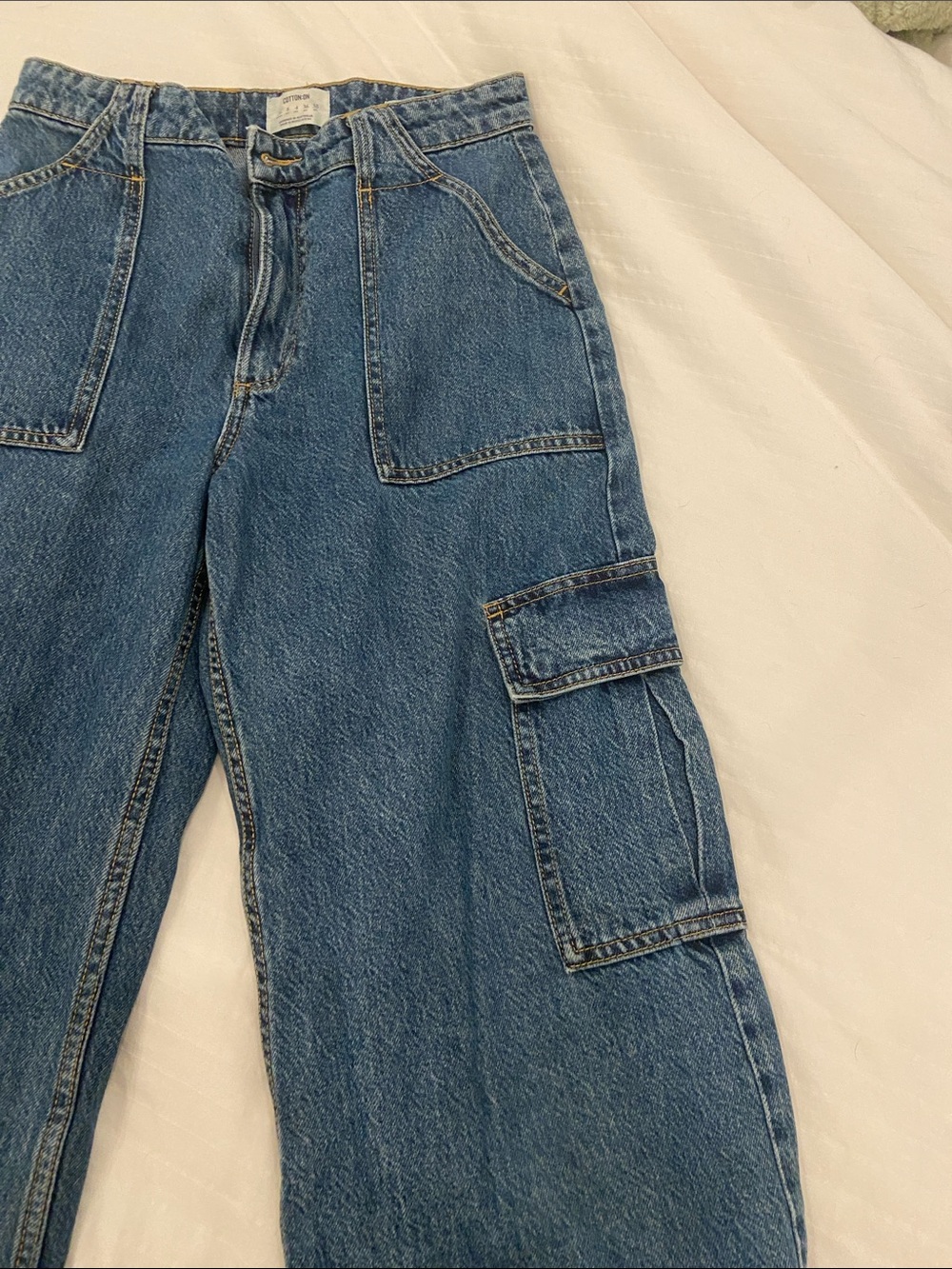 Cotton On Blue Denim Cargo Jeans - Picture 1 of 4
